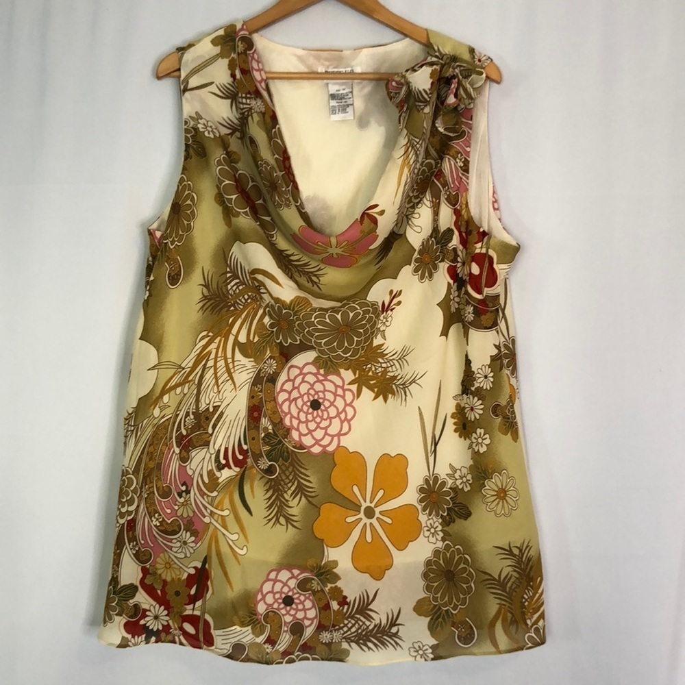 DRESS-U-II by Sharon Cowl-neckline Sleeveless Floral Print Blouse  Size 3X